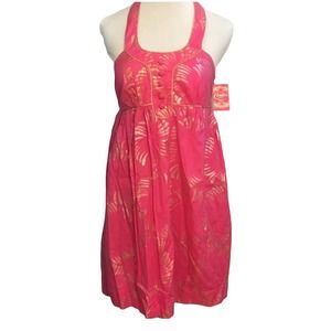NEW Juniors Candies Hot Pink Empire Waist Halter Dress Metallic Accents Size 3